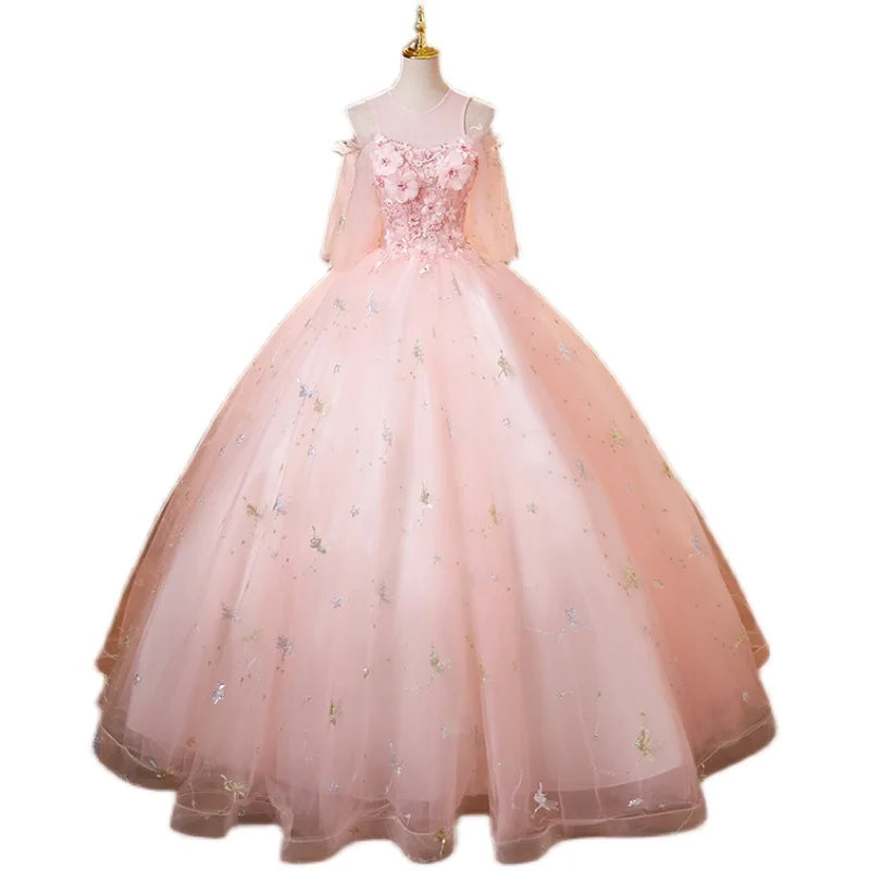 2023 New Sweet Pink Quinceanera Dresses With Free Petticoat Beautiful Flower Princess Ball Gown 5 Colors Plus Size Party Dress