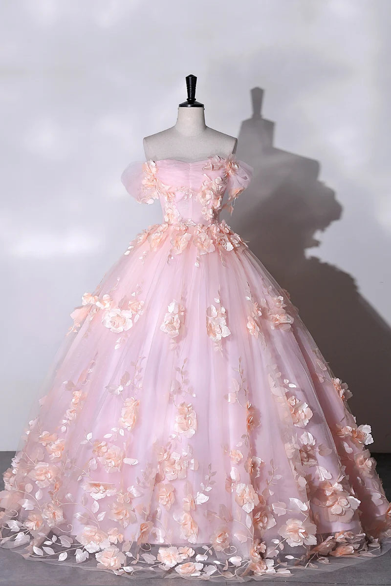 Off The Shoulder 2023 Sweet Simple Quinceanera Dress Floral Print Princess Ball Gown Lace Plus Size Custom Made Vestido De Noiva