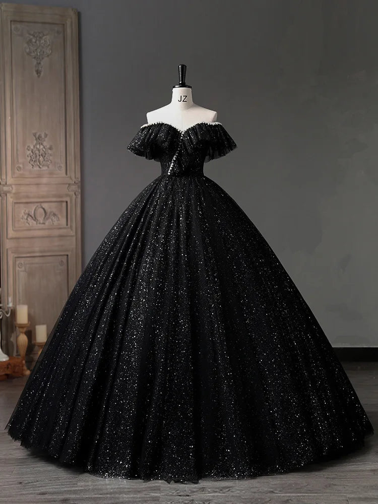 Luxury Black Quinceanera Dresses V-Neck Simple Tulle Party Vestidos 15 Anos Vintage Ball Gown Quinceanera Gown