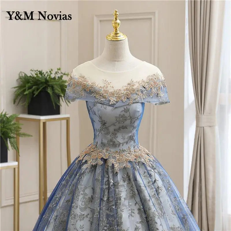 Sweet O-Neck Quinceanera Dresses short Sleeve Party Prom Ball Gown Classic Lace Embroidery Vintage Plus Szie Vestidos De 15 Anos