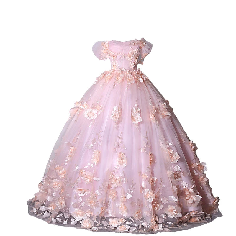 Off The Shoulder 2023 Sweet Simple Quinceanera Dress Floral Print Princess Ball Gown Lace Plus Size Custom Made Vestido De Noiva
