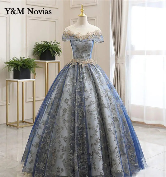 Sweet O-Neck Quinceanera Dresses short Sleeve Party Prom Ball Gown Classic Lace Embroidery Vintage Plus Szie Vestidos De 15 Anos