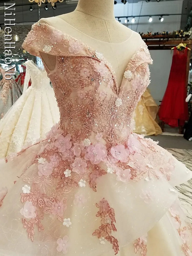 Charming Pink Sweetheart Quinceanera Dresses 2023 Off Shoulder Flower Party Princess Ball Gown Vestidos De 15 Años