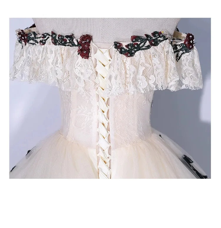 Flowers Lace Appliques Prom Dresses Off the Shoulder Birthday Formal Evening Party Gown For Women Lace Up vestidos de gala mujer