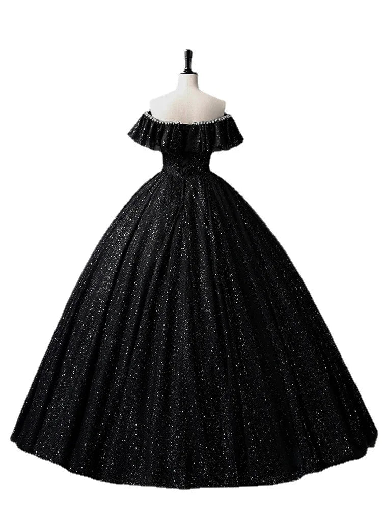 Luxury Black Quinceanera Dresses V-Neck Simple Tulle Party Vestidos 15 Anos Vintage Ball Gown Quinceanera Gown