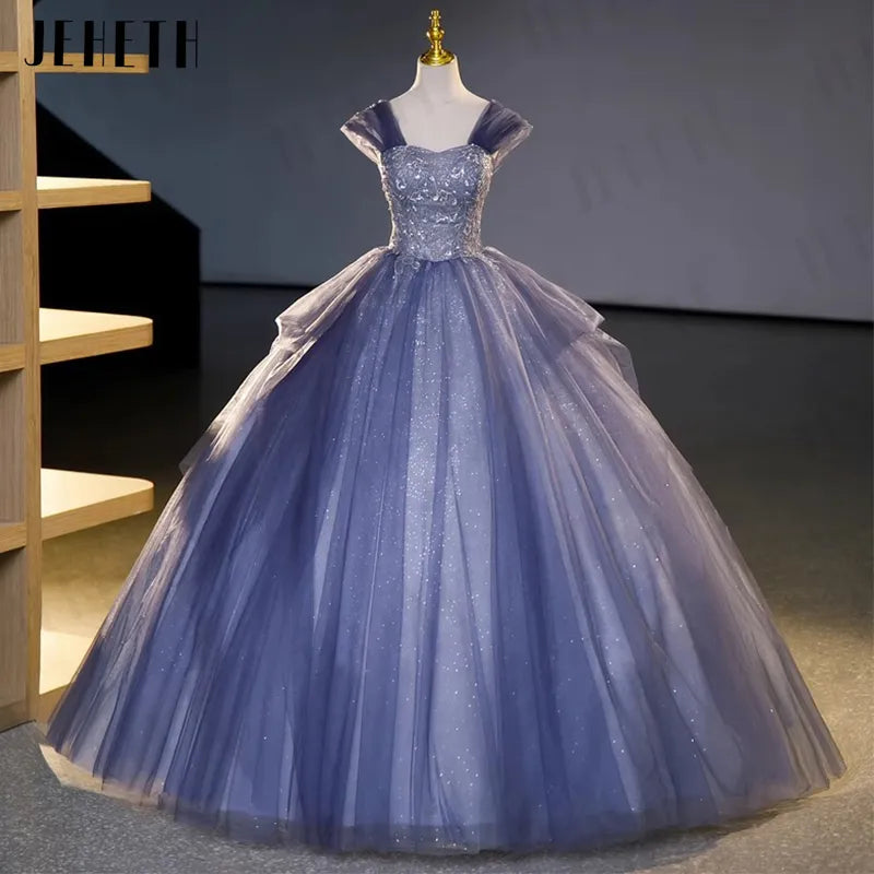 JEHETH Sparkling Off Shoulder Prom Dresses Birthday Formal Evening Party Gown Lace Up vestidos de gala Lux robe femme soirée