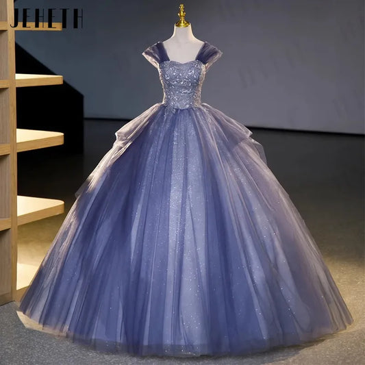 JEHETH Sparkling Off Shoulder Prom Dresses Birthday Formal Evening Party Gown Lace Up vestidos de gala Lux robe femme soirée