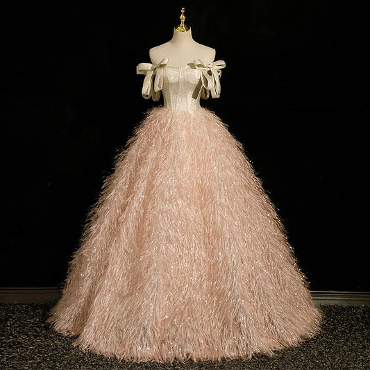 Strapless Sweety Simple Quinceanera Dresses Contrast Color Princess Ball Gown Feathers Plus Size Custom Made Vestido De Noiva