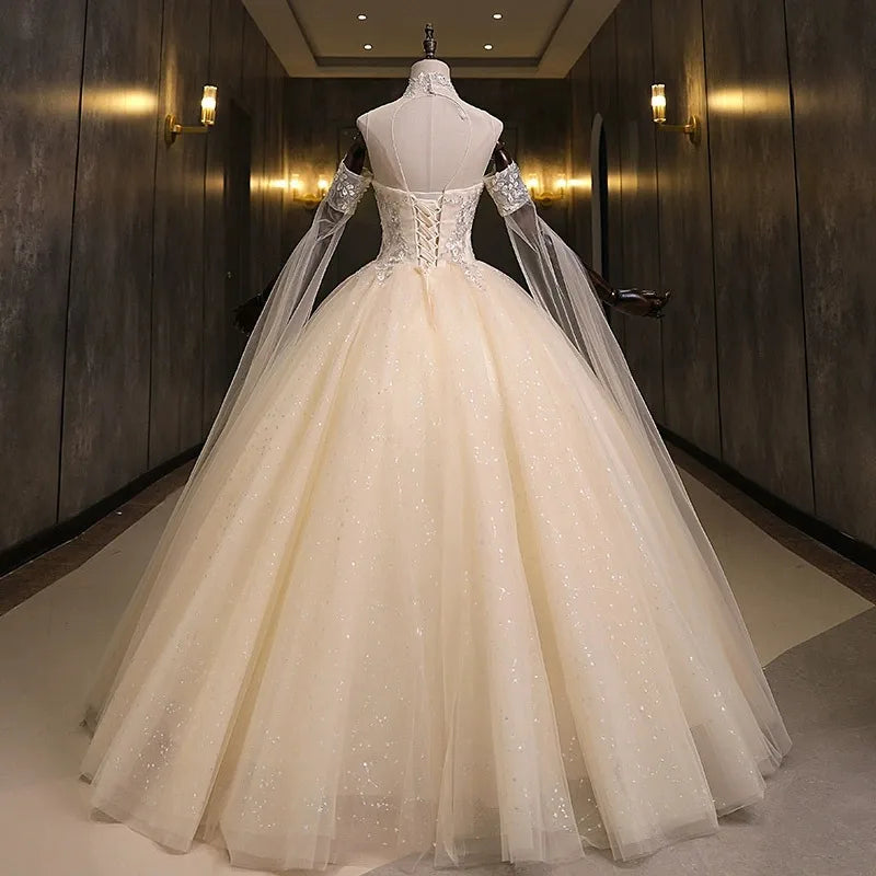 Luxury Quinceanera Dresses High Neck Vestidos 15 Anos Vintage Ball Gown Lace up back Quinceanera Gown