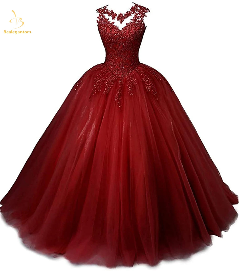 Bealegantom In Stock Royal Blue Size 16 Ball Gown Quinceanera Dresses Tulle Beaded Birthday Sweet 16 Prom Party Gown QA171
