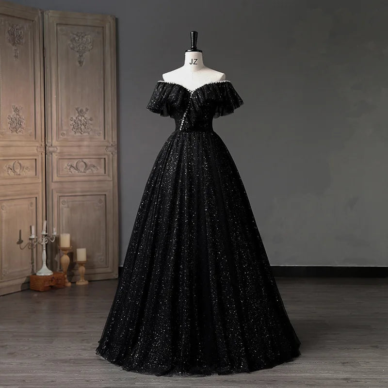 JEHETH Off The Shoulder Bling Evening Dress for Women Ball Gown vestidos de noche mujer 2024 Floor Length Sweetheart PearlsParty
