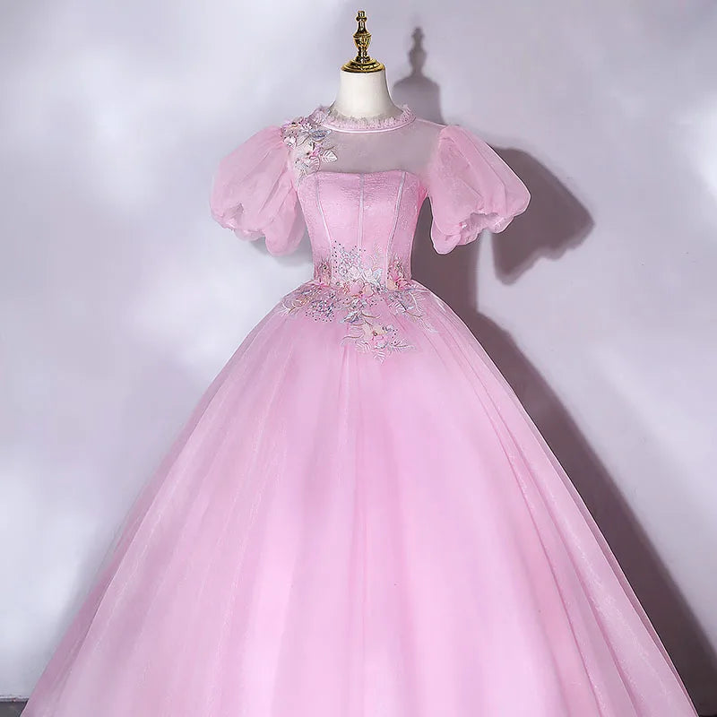 Puff Sleeve Dress Applique Decoration Evening Dress Women Elegant Banquet Temperament Dress Prom Dress Wedding Dress 3 Colors