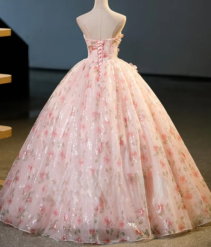 Exquisite  Appliques Evening Dress for Women French Elegant Strapless Party Formal Dress Sweet Print Prom Ball Gown Vestido