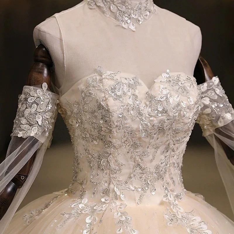 Luxury Quinceanera Dresses High Neck Vestidos 15 Anos Vintage Ball Gown Lace up back Quinceanera Gown