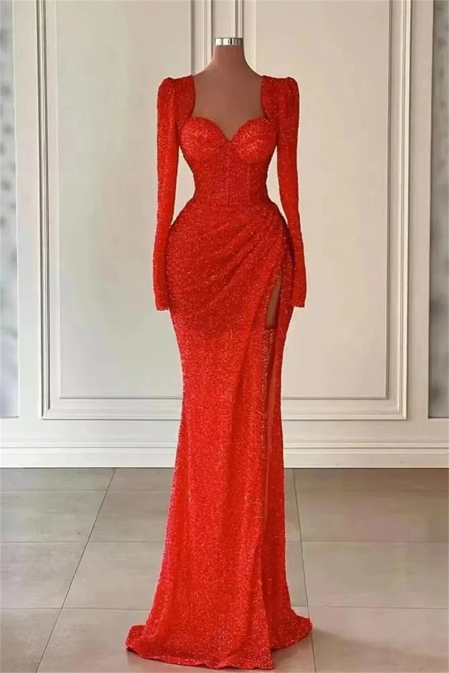 Lucy Red Long Wedding Party Dress Party Evening Elegant Luxury Celebrity Sequins Sexy Quinceanera Dresses for Prom Mermaid