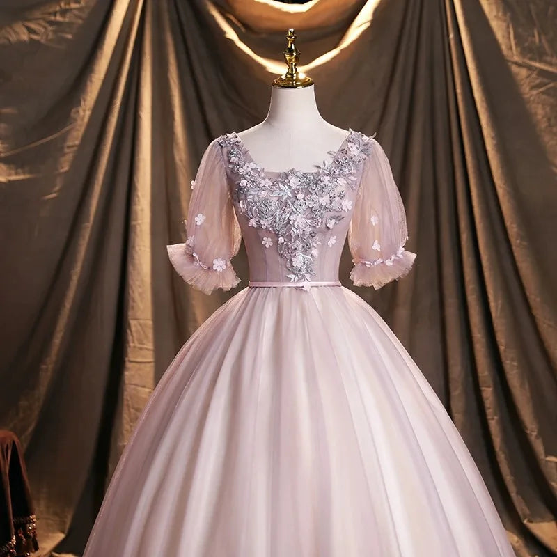 Lace Applique Quinceanera Dress Prom Flowers Party Gown Short Sleeve vestidos de 15 quinceañera vestidos para eventos especiales
