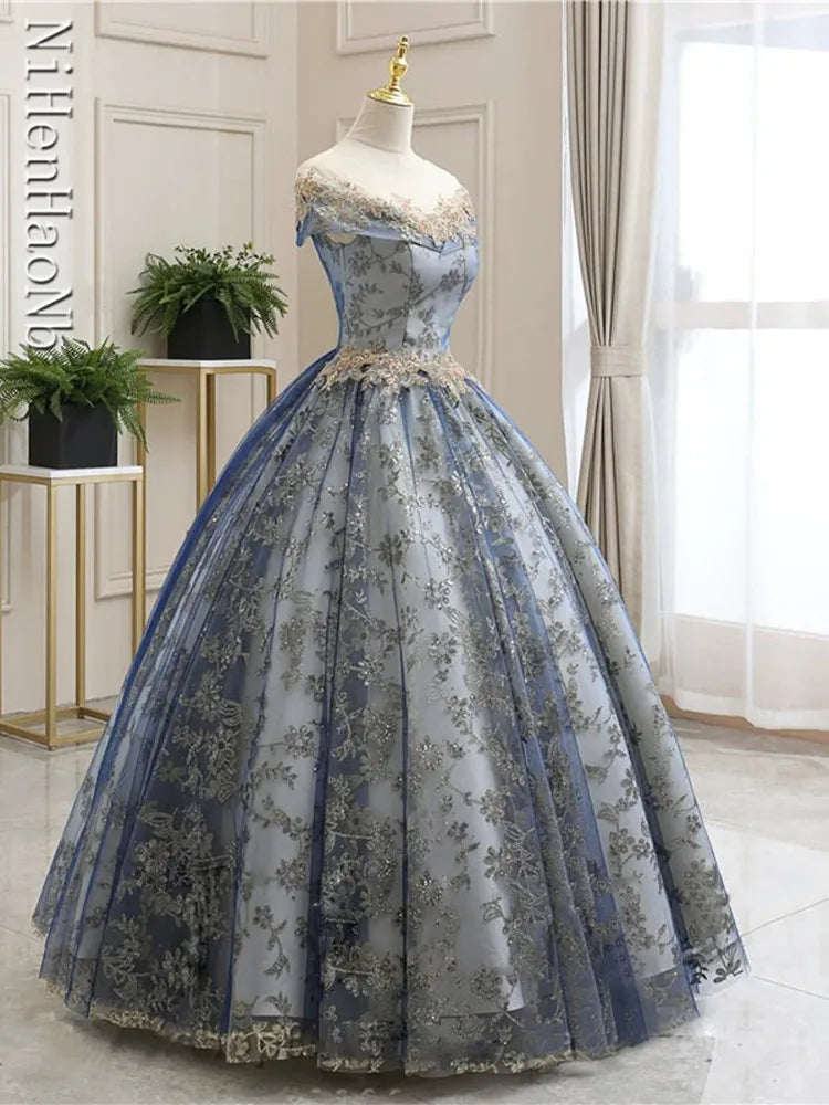 Luxury Black Quinceanera Dresses Short Sleeve Ball Gown Princess Vestidos De 15 Anos Quinceanera