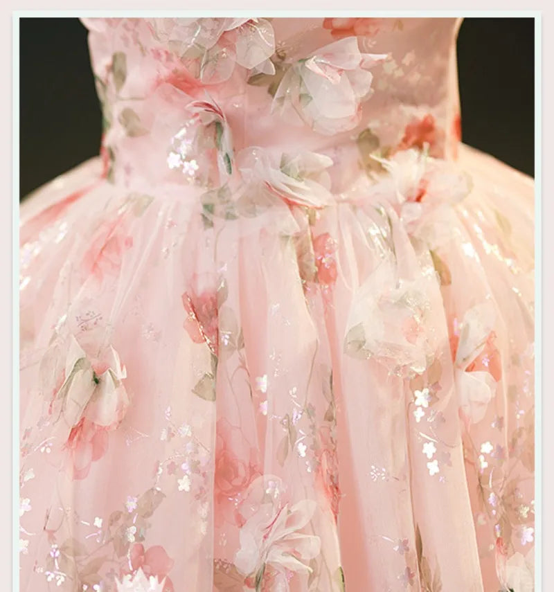 Exquisite  Appliques Evening Dress for Women French Elegant Strapless Party Formal Dress Sweet Print Prom Ball Gown Vestido