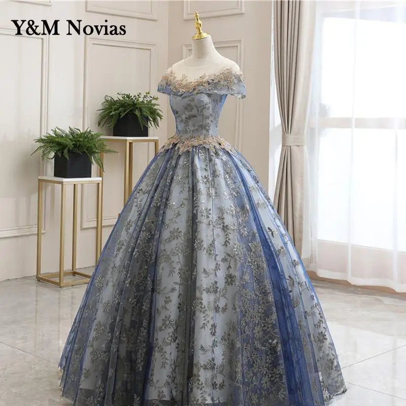 Sweet O-Neck Quinceanera Dresses short Sleeve Party Prom Ball Gown Classic Lace Embroidery Vintage Plus Szie Vestidos De 15 Anos