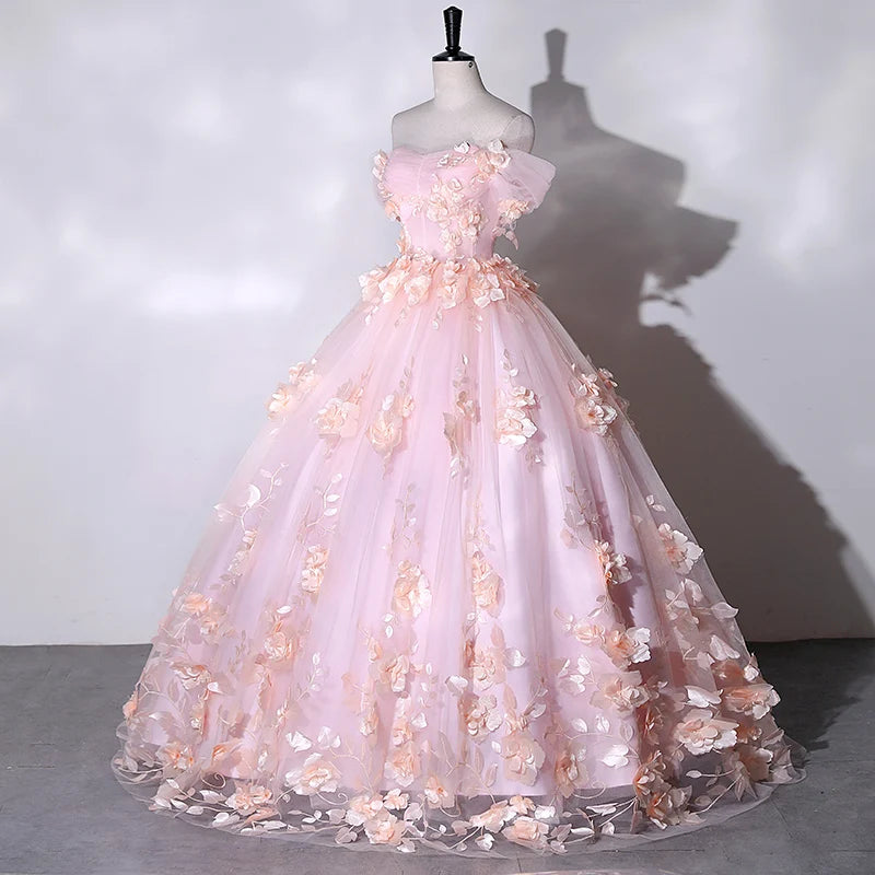 Off The Shoulder 2023 Sweet Simple Quinceanera Dress Floral Print Princess Ball Gown Lace Plus Size Custom Made Vestido De Noiva