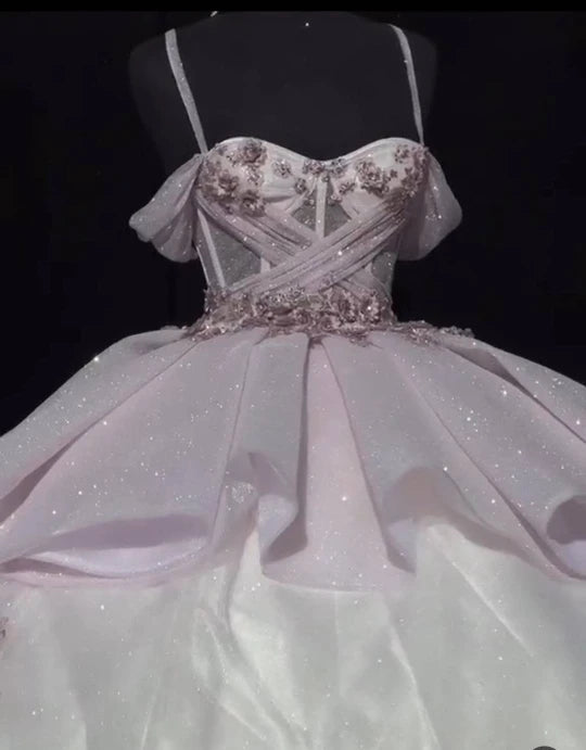 Real Photo Luxury Sequined Ball Gown Spaghetti Strap Pink Quinceanera Dress Sweet Party Vestidos 15 Anos Vintage Plus Size