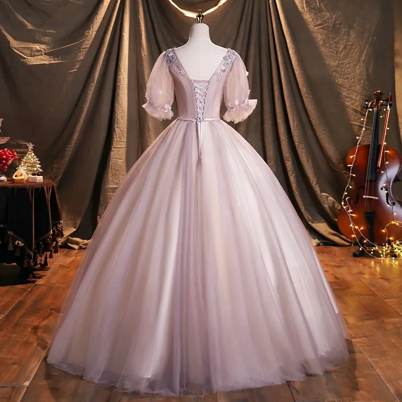 Lace Applique Quinceanera Dress Prom Flowers Party Gown Short Sleeve vestidos de 15 quinceañera vestidos para eventos especiales