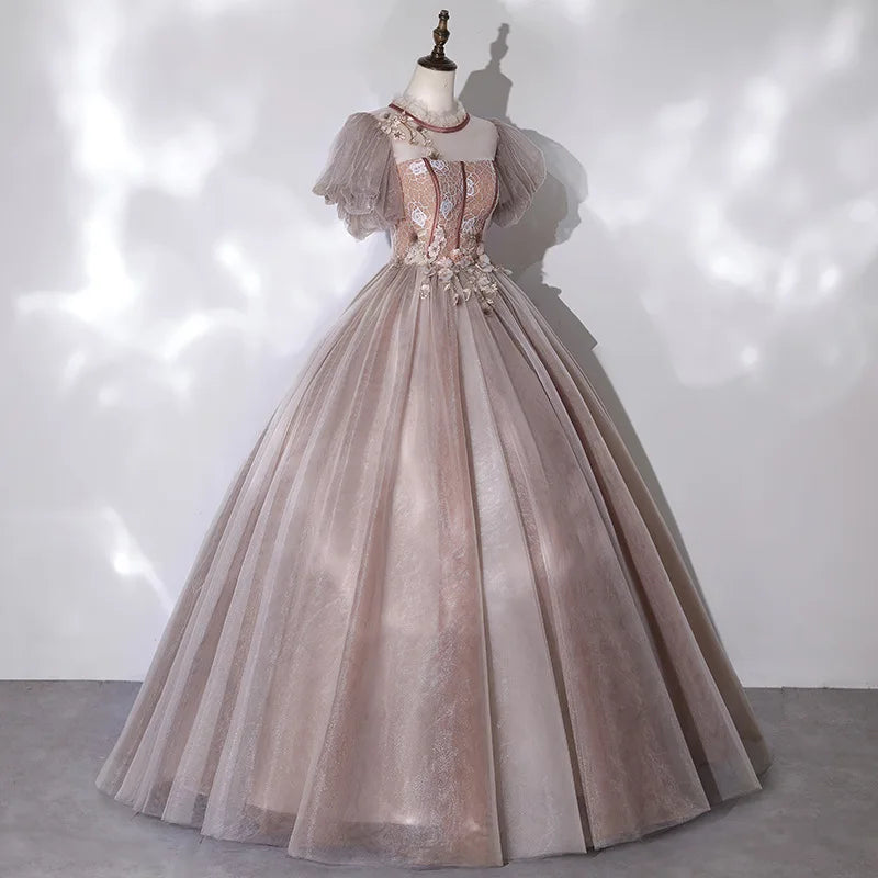 Puff Sleeve Dress Applique Decoration Evening Dress Women Elegant Banquet Temperament Dress Prom Dress Wedding Dress 3 Colors