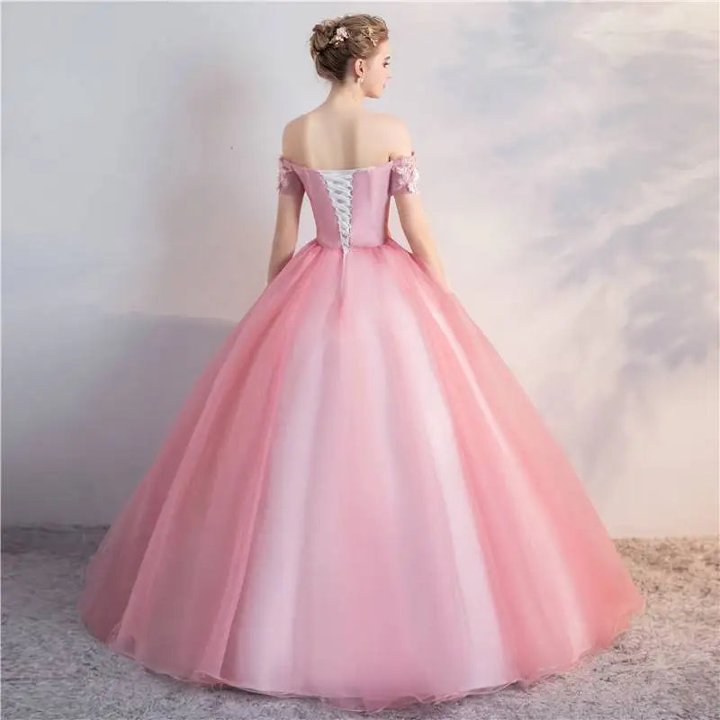 JEHETH PInk Charming Flowers Off the Shoulder Quinceanera Dresses 2024 Beading V Neck Prom Party Gown for Women robes 15 Years