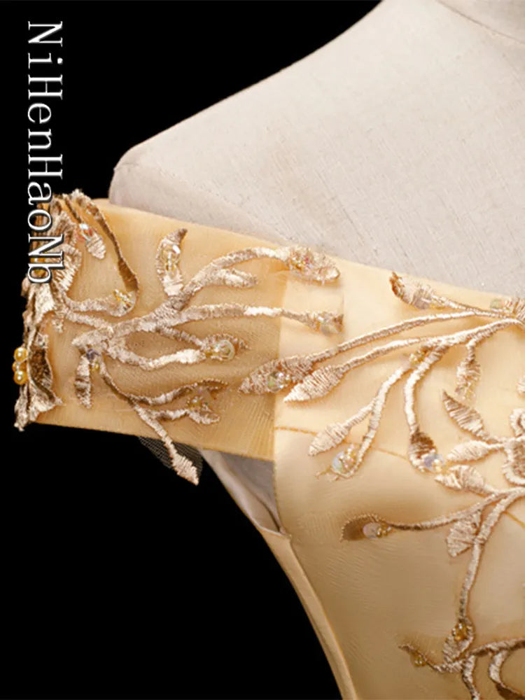Gold Quinceanera Dress Off The Shoulder Party Prom Dress Ball Gown Vintage Lace Quinceanera Gown Plus Size Vestidos