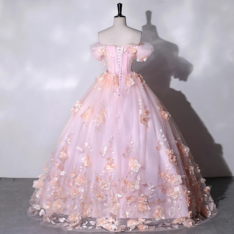 Off The Shoulder 2023 Sweet Simple Quinceanera Dress Floral Print Princess Ball Gown Lace Plus Size Custom Made Vestido De Noiva