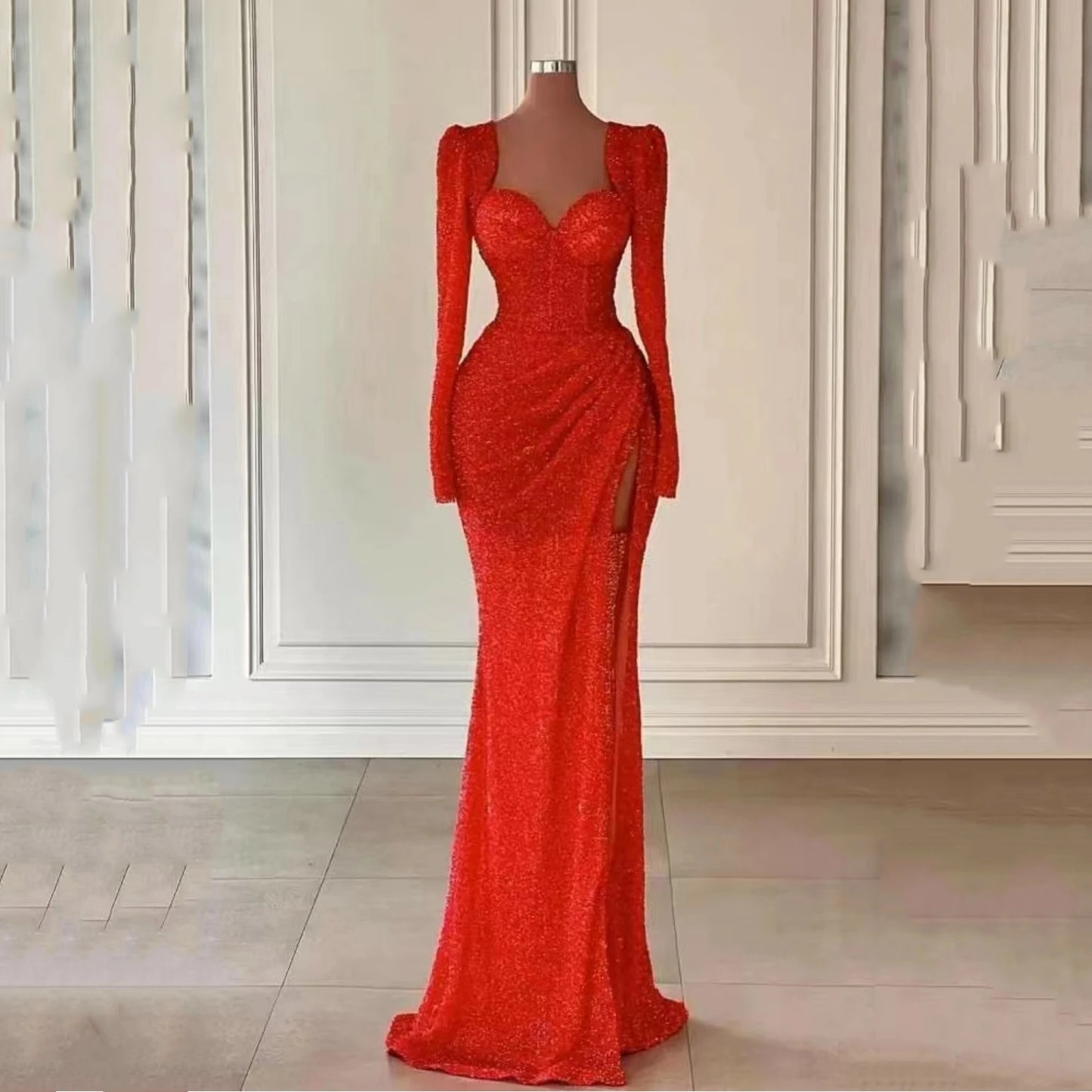 Lucy Red Long Wedding Party Dress Party Evening Elegant Luxury Celebrity Sequins Sexy Quinceanera Dresses for Prom Mermaid