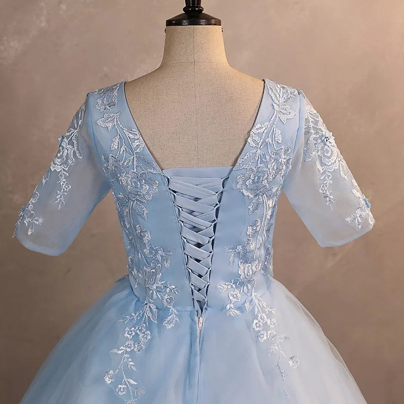 Half Sleeves Quinceanera Dresses Sweet Flower Party Dress Classic V-neck Ball Gown Real Photo Prom Gowns 2023 Autumn New