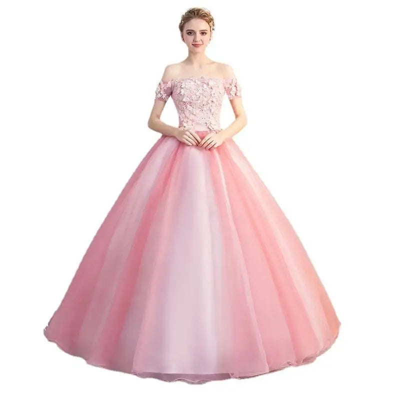 JEHETH PInk Charming Flowers Off the Shoulder Quinceanera Dresses 2024 Beading V Neck Prom Party Gown for Women robes 15 Years