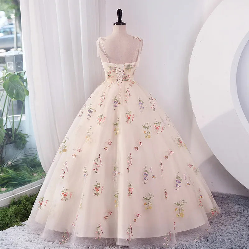 Luxury Floral Embroidery Long Prom Evening Dresses for Women 2023 Summer Elegant Suspender Mesh Party Formal Host Princess Dress