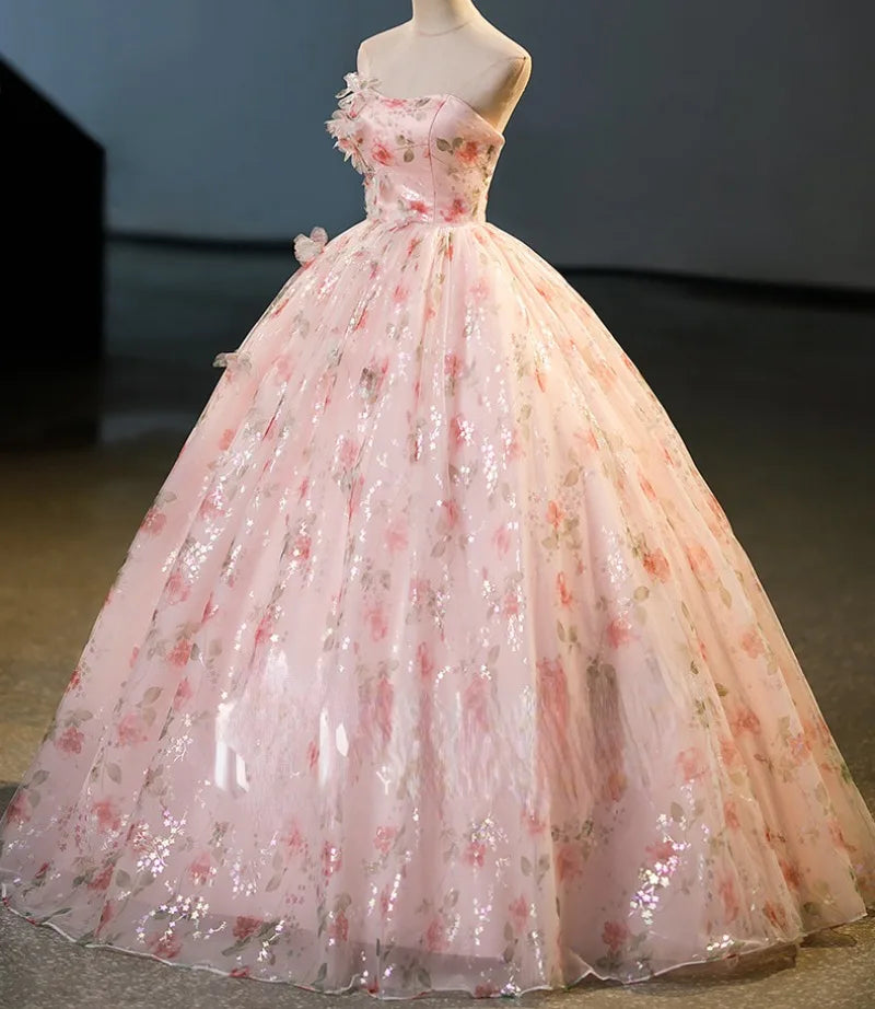 Exquisite  Appliques Evening Dress for Women French Elegant Strapless Party Formal Dress Sweet Print Prom Ball Gown Vestido