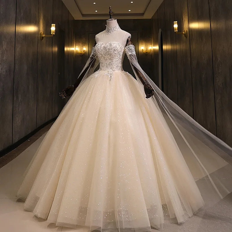 Luxury Quinceanera Dresses High Neck Vestidos 15 Anos Vintage Ball Gown Lace up back Quinceanera Gown
