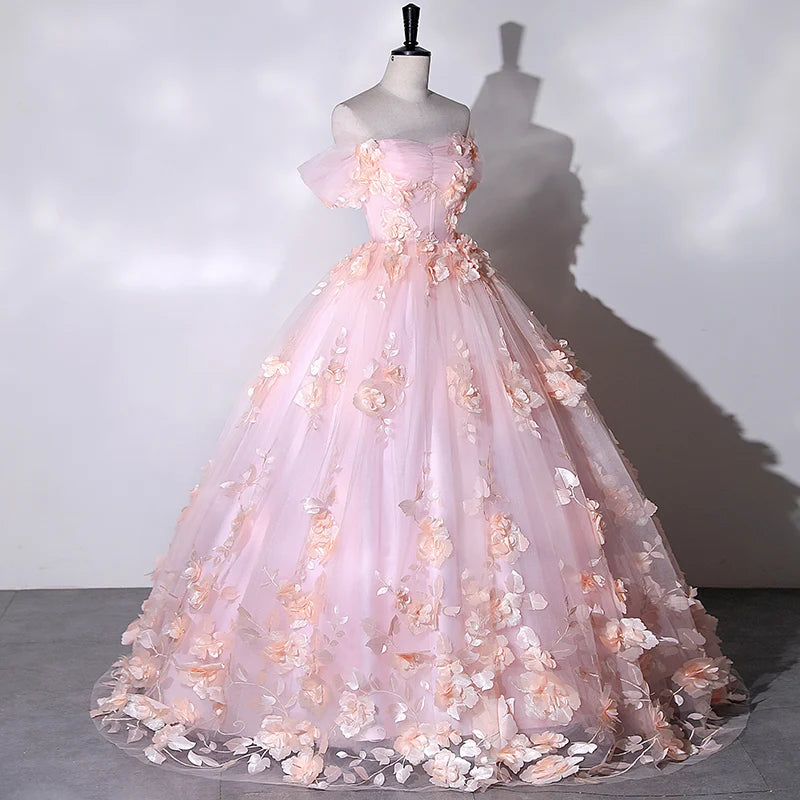 Off The Shoulder 2023 Sweet Simple Quinceanera Dress Floral Print Princess Ball Gown Lace Plus Size Custom Made Vestido De Noiva