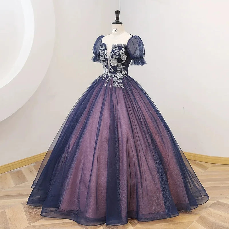 JEHETH Sparking Puff Short Sleeves Quinceanera Dresses 2024 Lace Up Prom Party Gown for Women Floor Length robes 15 Years
