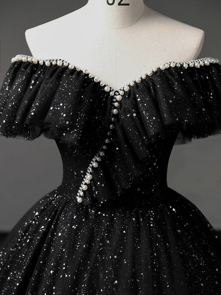 Luxury Black Quinceanera Dresses V-Neck Simple Tulle Party Vestidos 15 Anos Vintage Ball Gown Quinceanera Gown