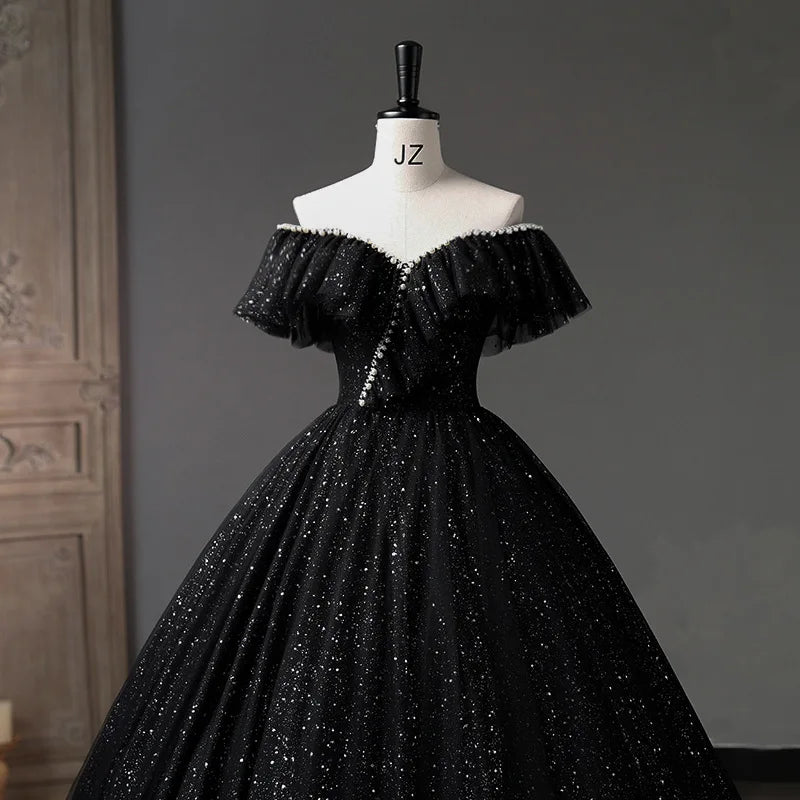 JEHETH Off The Shoulder Bling Evening Dress for Women Ball Gown vestidos de noche mujer 2024 Floor Length Sweetheart PearlsParty